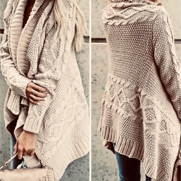 Cable Wrap Draped Cardigan Sweater - Picture 3 of 10